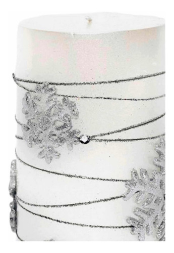 Imagen 2 de 3 de Decoración Navidad Vela Blanca Coponieve Plateado 12cm Nueva