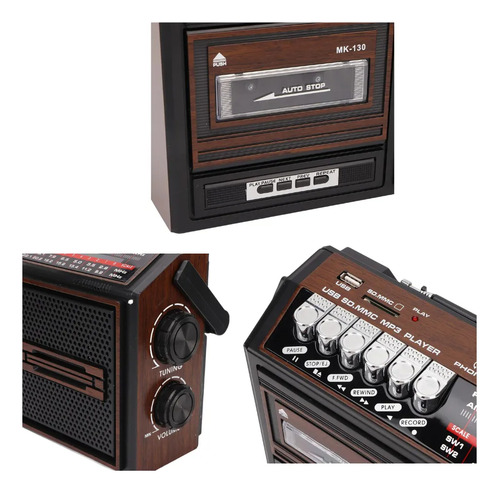Radio Cassette Retro Pila Corriente Usb/sd/mp3 Marrón Oscuro