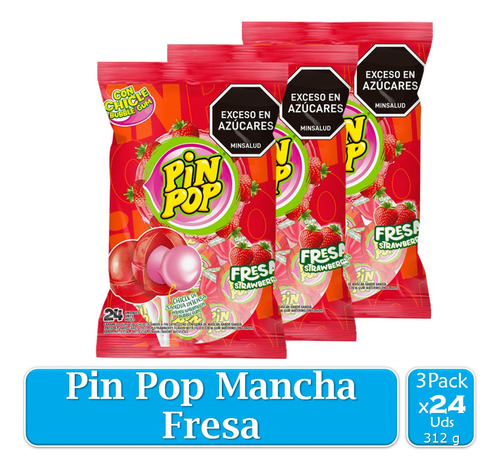 Chupete Pin Pop Fresa 3 Paquetes X2 - Unidad a $120