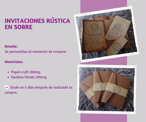 20 Invitaciones Personalizadas Rústicas Con Sobre