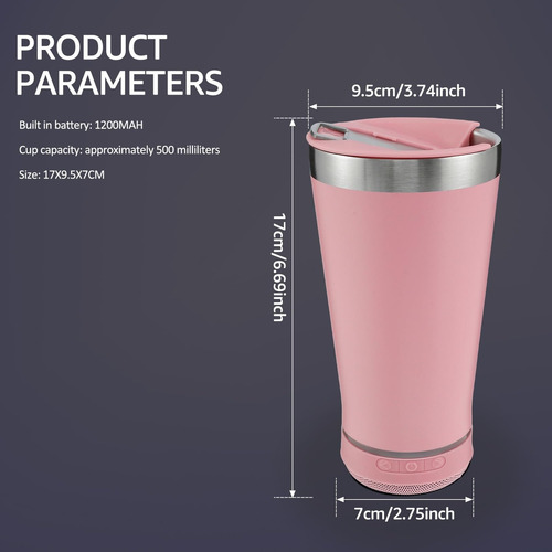 Termo Portátil Inoxidable 16 Oz Con Recargable Bluetooth Rosa