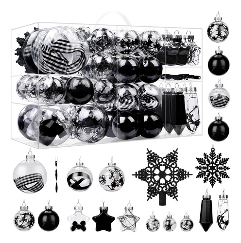 Esferas De Plastico Para Arbol De Navidad 86 Piezas Negro