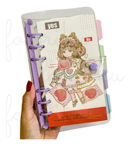 Caderno Capa Pvc 6 Furos Fichário A6 Menininhas Fofas Kawai Cor