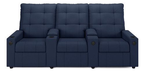Poltrona Reclinável Para Cinema Parma 3l Baú Usb Pu Cor Azul