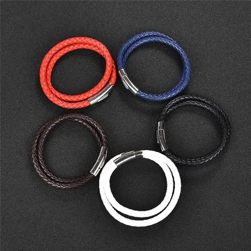 Pulsera De Hombre Cafe Mujer De Cuero Doble Giro Elegante
