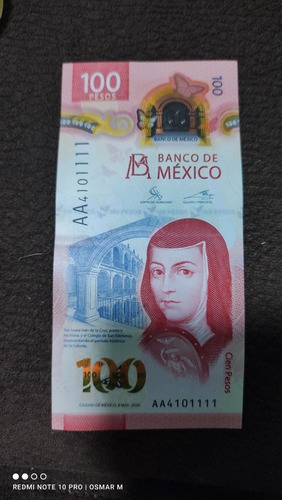 Billete De 100 Pesos Aa Con Cinco Números Repetidos