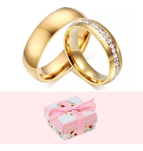 Par Anillos De Promesa Churumbela Novios + Cajita De Regalo 