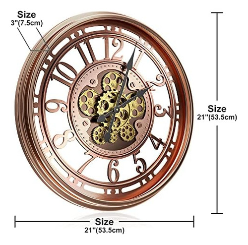 Toktekk Reloj De Pared Grande De 21 Pulgadas Con Engranajes