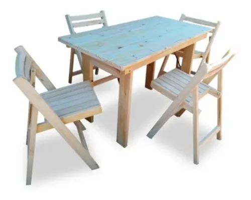 comprar Mesa De Madera 1.20x0.75 + 4 Sillas Pino Plegable Interior 