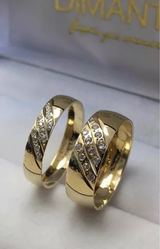 Anillos De Boda Oro 10k Y 6mm Zirconias Diagonal Envio