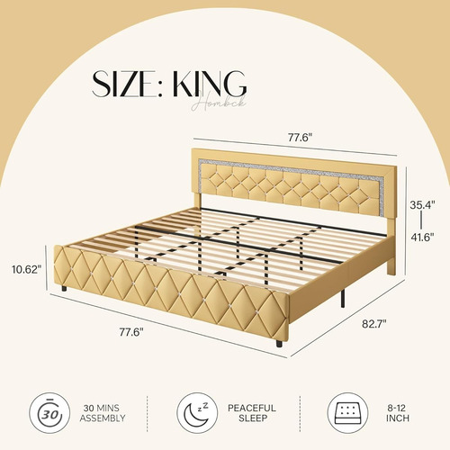 Base De Cama King Size Hombck C/cabecera Capitonada Amarillo