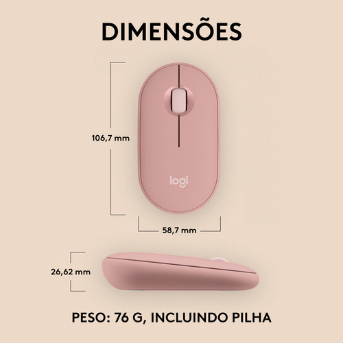 Mouse Sem Fio Bluetooth Logitech Pebble 2 M350s - Rosa