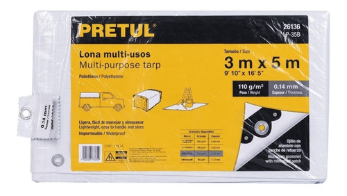 Lona Blanca  Multiusos Reforzada 3 X 5 M Pretul 26136 