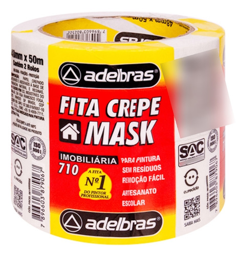 32 Fita Crepe 48mmx50m Adelbras Mask710 Pintura Mascaramento Branco Lisa