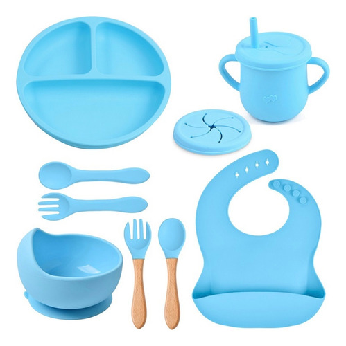 Set Alimentación Bebe Silicona Succión 8 Piezas Bpa Free