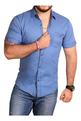 Camisa jean manga corta hombre sale