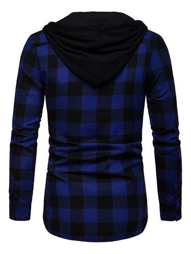 Camisa Casual Con Capucha A Cuadros Para Hombre
