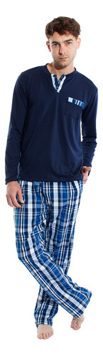 Pijama Hombre Playera Tejido De Punto ALG. Pantalon Popelina