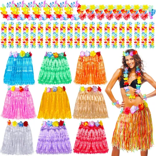 Civaner Juego De 50 Faldas Hawaianas Luau Hula Con Disfraz