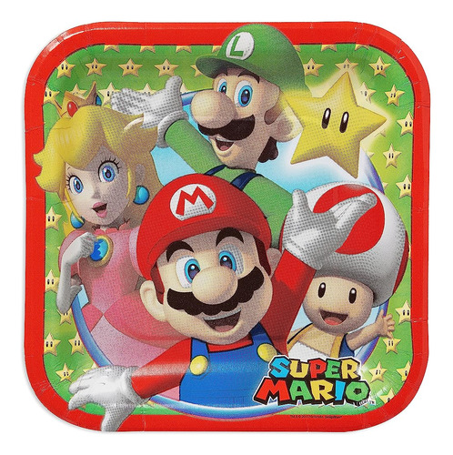 Super Mario Brothers Platos De Papel Cuadrados - 7  - Multic