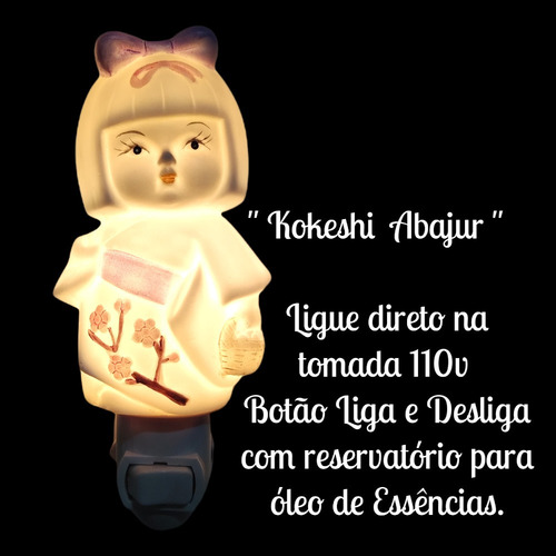 Imagem 2 de 5 de Luminária Abajur Boneca Kokeshi Porta Essência 110v Quarto