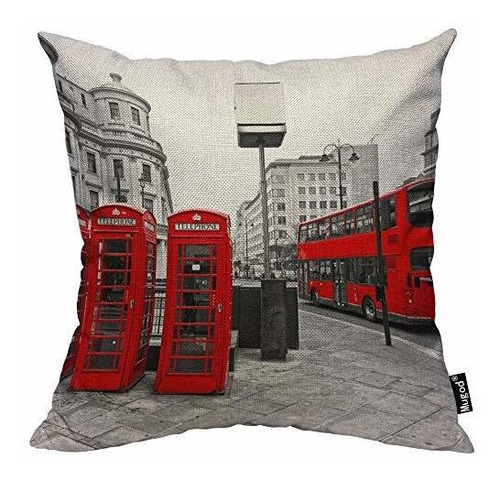 Mugod London City Throw Pillow Case Bus De Dos Pisos Cabinas