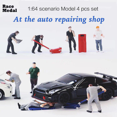 Mini Personaje Diorama Figura Auto Reparador Trabajador Azul