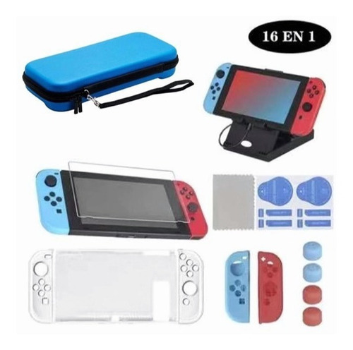 Imagen 1 de 9 de Nintendo Switch Kit De Accesorios Con Estuche Para 16 En 1