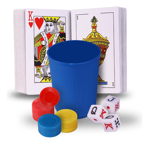 Set De Juegos Cubilete Y Barajas Foil