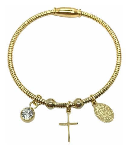 Pulsera Magnetica Virgen Maria Acero Chapado En Oro Iman