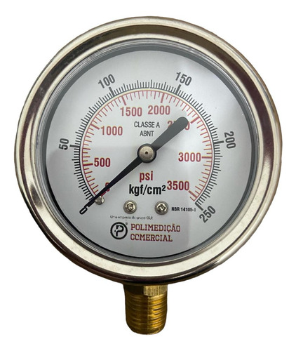 Manômetro Caixa Inox E Glicerina 0-250 Kg: 3500 Psi R.1/4