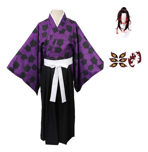 Traje De Kokushibo Cosplay Peluca/tatuaje Adhesivo Demon Slayer Uniforme De Fiesta