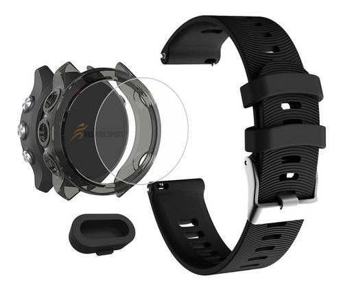 Pulseira Compativel Garmin Forerunner 245 Capa Pelicula Plug Capa Preta Cor Preto