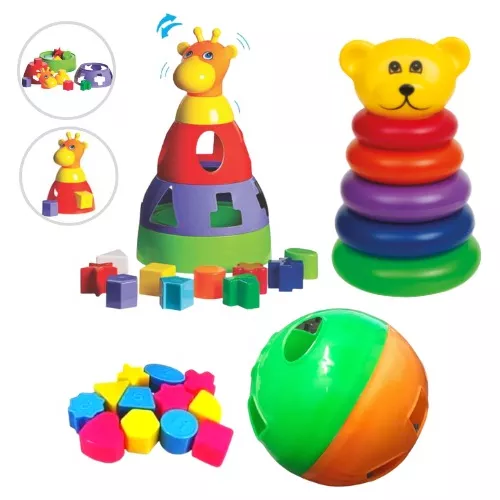 Kit Educativo 3 Brinquedos Interativo 1 A 2 Anos Infantil - R$ 69,9