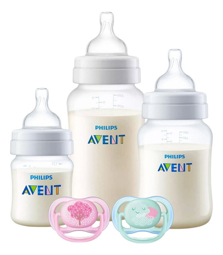 Set 3 Mamaderas Anticólicos Con Chupete Ultra Air 0-6m Avent