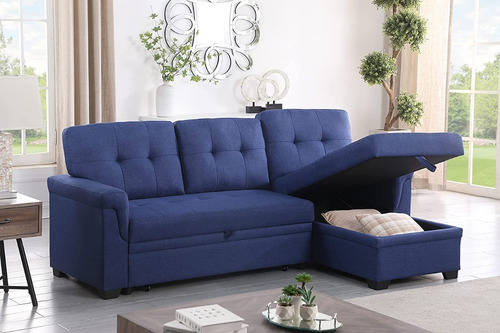 Sofá Seccional Reversible C/almacenamiento Azul, Lilola Home