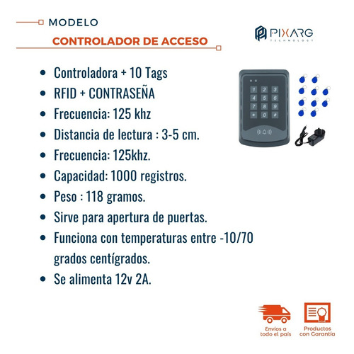 Imagen 2 de 8 de Kit Control De Acceso Lector Y Teclado + 10 Llaveros Tags