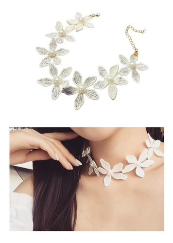 Collar Gargantilla Choker Encaje Floral Blanco Gótico Mujer