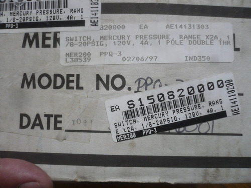 New Mercoid Ppq-3-x2a Pressure Switch Bbz
