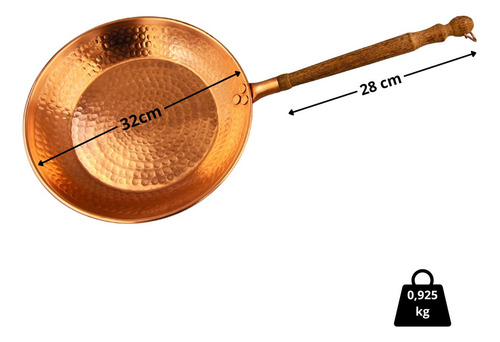 Frigideira Em Cobre Com Cabo 32 Cm De Diâmetro