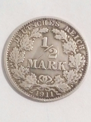 1/2 Mark Deutsches Reich 1911 Letra G Plata Soy  Particular