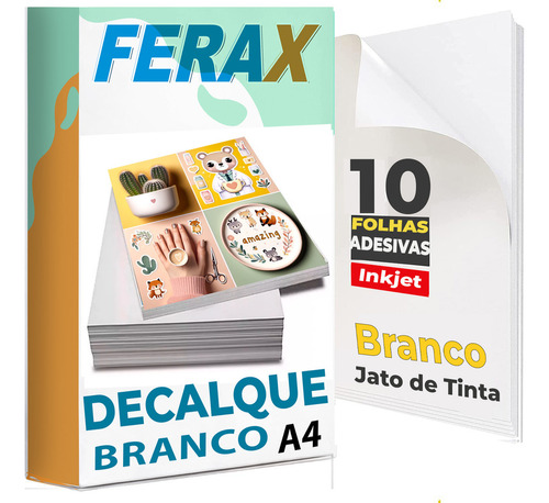 10 Papel Gomado Decalque Waterslide Jato Tinta - Branco