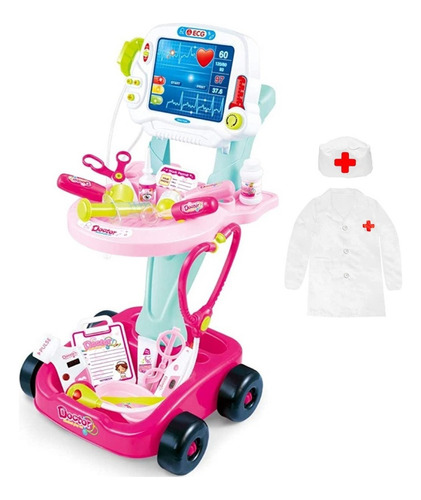 Set Infantil Carrito Doctor Juguete Estación Medica Vitales Color Rosa