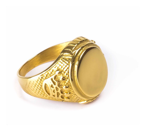 Anillo Sello Redondo - Enchapado En Oro - Calidad Premium