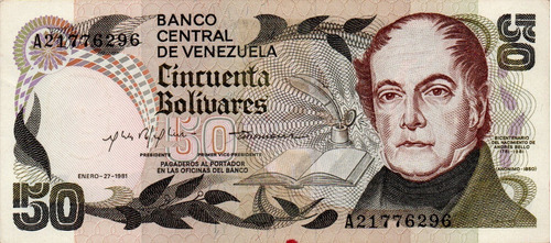 Billete 50 Bolívares 27 Enero 1981 Serial A8 Conmemorativo