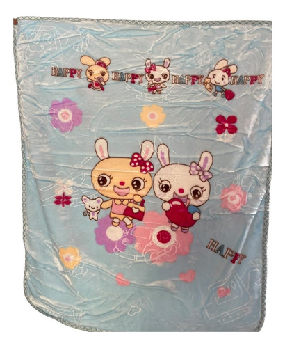 Cobertor Cunero Para Bebe 100x120cm Extra Suave Calientito Happy Azul Lisa