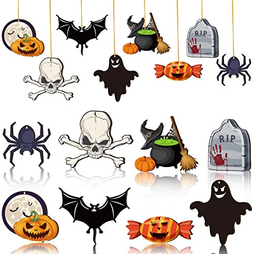 24 Piezas Adornos De Madera Halloween - Decoraciones De...