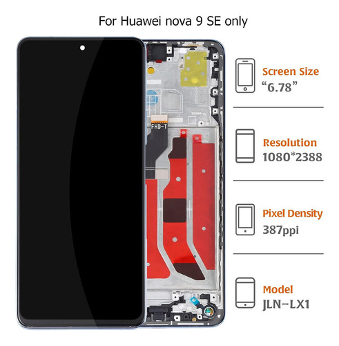 For Huawei Nova 9 Se Jln-lx1 Pantalla Táctil Lcd Con Marco
