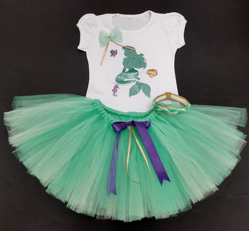 Disfraz Sirenita Conjunto Tutu Remera Vincha Trenzada