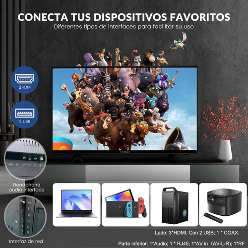 Vedd® Smart Tv De Pantalla 43 Pulgadas Led Tv 2K FULL Hd Televisores con Apple AirPlay y Google Play,Android Tv con Wifi Para sala de estar,Dolby Audio,Slim Bezel Design,Bluetooth,60 Hz